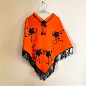 Vintage Halloween Felt Orange Poncho